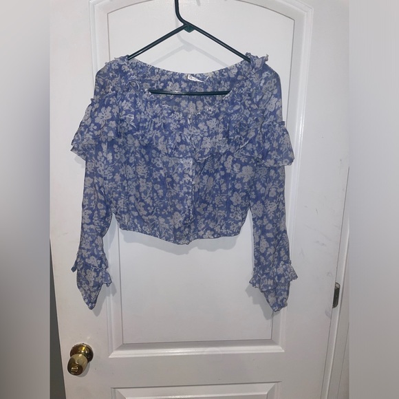 New! LoveShackFancy Ruffle Popover Floral Seville Blouse 💙 Small - Picture 13 of 16